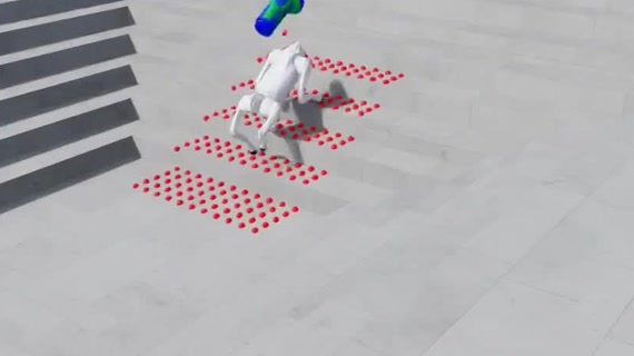 四足歩行ロボットが階段を登坂するシミュレーション