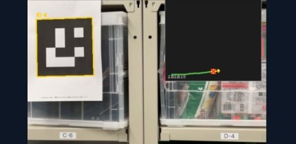 マーカーありで安全設定にした壁面テスト。棚にマーカーが貼ってある